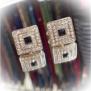 💕Beautiful Square Cufflinks Black and Clear CZ💕